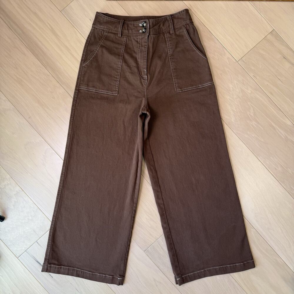 Frnch Paris Wide Leg Pants Women's Medium Brown Cotton Straight Minimalist - Picture 2 of 11